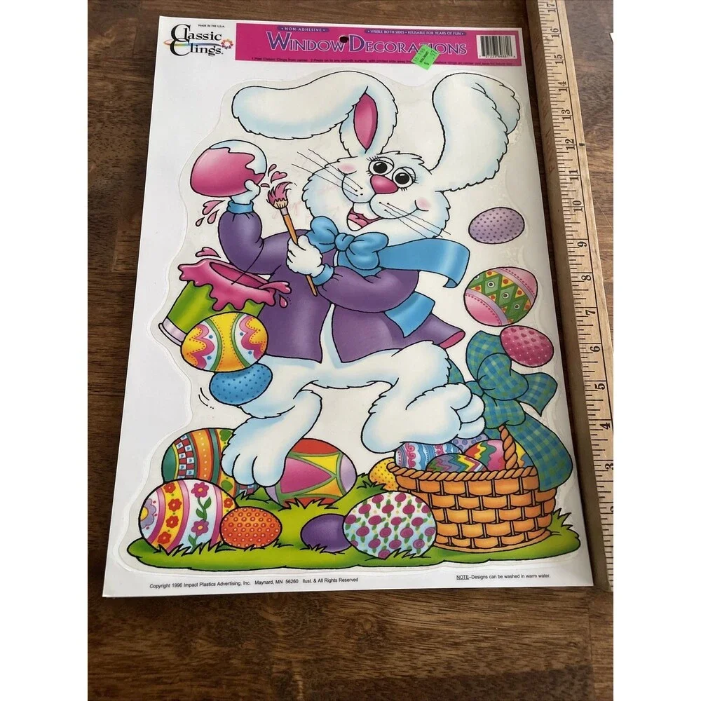 6 Easter Sprint Vinyl Window Clings Bunny Chipmunk Flowers Chick Egg Basket